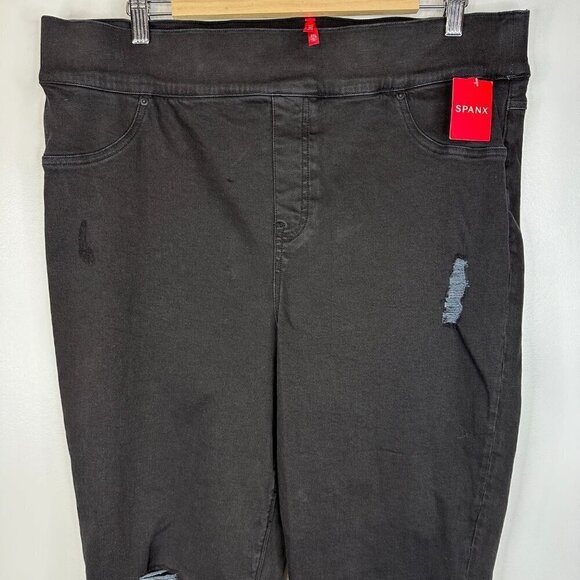 NWT Spanx Black High Rise Distressed Shaping Skinny Ankle Jeans 3X - Picture 3 of 6